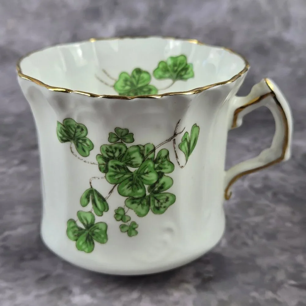 Hammersley & Co Lucky Shamrock Tea Cup & Saucer Bone China Gold Trim Vintage